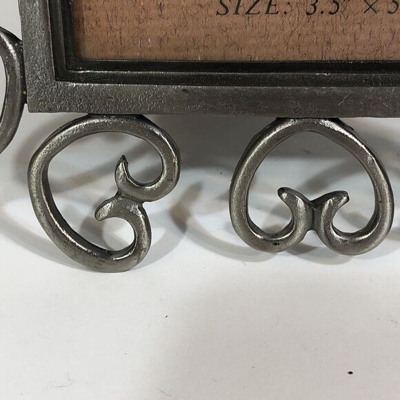 Pewter Picture Frame Hearts 3.5" x 5" Open Work Vintage Retro Back Stand - Picture 3 of 6